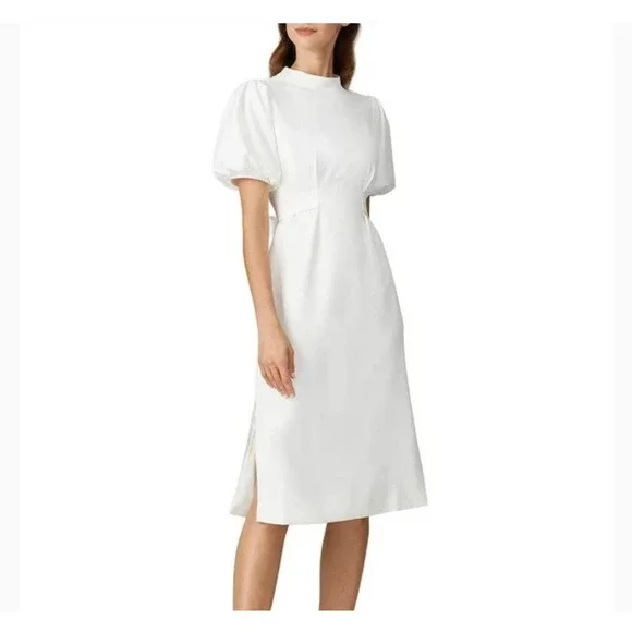 Caara Dress Size Small Fritz High Neck Puff Sleeves Ivory - Picture 11 of 11